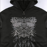 Front Zip Printed Hoodie-Outfit