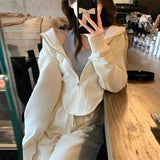 Fongt 2024 New Hong Kong Style Sports Leisure Suit Women's Salt Wear Fish Bone Waist Hoodie Two-Piece Trousers-Outfit