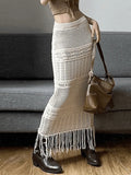 Fringed Crochet Hollow Knit Long Skirt-Outfit