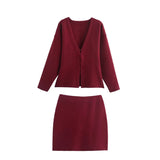 Fongt Women's INS Explosion V-Neck Long Sleeves Simple Knitted Set