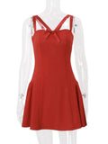 Red Bow Straps Mini Dress-Outfit