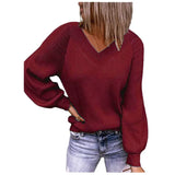 Fongt And Winter New Large Size Loose Sweater V-Neck Pure Color Pullover Sweater Female-Outfit