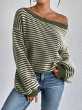 Fongt Temperament Collar Spring And Autumn Knitted Sweater Classic Stripe Bump Color Cover Casual Top