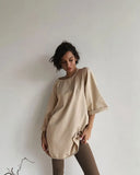 Summer Cotton Loose Sets Women 2021 Oversized Two Pieces T Shirts and High Waist Knitted Shorts Outfits