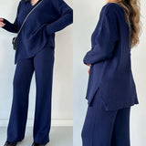Fongt 2025 New Solid Fashion Collar Loose Leisure Knitting Two Sets Of Women
