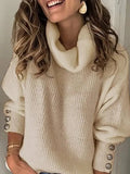 Fongt Solid Color Sweater, Loose Turtleneck Sweater, Women's