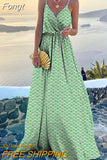 Casual Women Summer V Neck Dress Elegant Femme Long Sleeve Holiday Beach Dress Vintage Leopard Print Maxi Dress