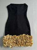 Black Strapless Gold 3D Flowers Bandage Mini Dress-Outfit