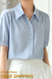 Women Shirts V-neck Short Puff Sleeve Chiffon Thin Shirt 2023 Summer Loose Button Women Tops Blouses Solid Woman