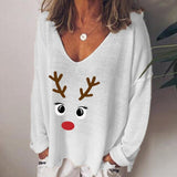 V-neck Long Sleeve Pullover Casual Loose