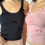 Girl Three-Dimensional Bow Stitching U-Collar Trim Solid Color Vest 2024 Summer Style-Outfit
