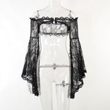 Fongt Summer New Women's Casual Pants Dark Sexy Body-In-Print Lace High-Waisted Flared