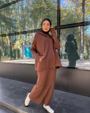 Fongt 2025 New Women's Solid-Color Hooded Knitwear Set