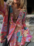 Fashion Printed Long Sleeve V-Neck Loose Pants