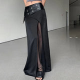 Fongt Summer New Women's Leather Buckle Print Chest Wrapped Small Vest Belt Slit Skirt-Outfit
