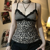 Fongt Leopard Splicing Lace Small Sling Sexy Vest Babes Design Boobs Type Low Collar Repair Body