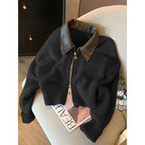 Fongt Spring And Autumn New Loose Gas Coat Ankola Red College Wind Splicing Fake Two Knitted Shirt Women