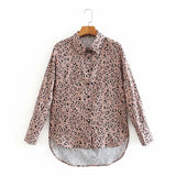 Women Retro Pink Leopard Print Blouse Long Sleeve Chic Female Casual Loose Shirt Blusas Femininas