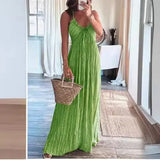 Fongt Summer New Solid Color Sexy U-Back Collar Strap Back Dress-Outfit