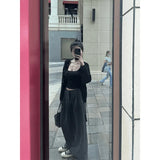 Fongt Autumn Korean Lazy Wind Wearing Black Long-Sleeved Knitted Open Shirt 2025 Spring And Autumn New Sling Slings