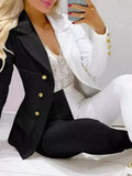 Spring Autumn Two Piece Set Women Office Tracksuits For Ladies Outfits Lapel Collar Double Breasted Blazer Suit Pants