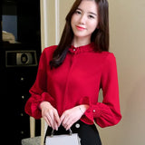 2020 fashion women blouses shirts OL chiffon blouse long-sleeved womens tops and blouses solid female clothes 1016