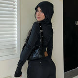 Windy Collar, Shoulder Sexy, Hooded Blouse, 2023 Slim, Solid Color, Long-Sleeved T-Shirt.-Outfit