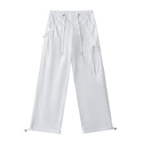 Trendy Women's Wear Personality Rope Design Solid Color Simple Basic Straight Tube Overalls Casual Pants-Outfit