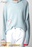 Embroidery Sweater Women 2023 Autumn Winter Asymmetrical Hem Wool Fashion Pullover Streetwear Sweaters Jumpers
