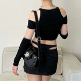 Women's Clothing 2024 Spring And Summer New Fashion Sticker To Dress Round Neck Shoulder Short T-Shirt