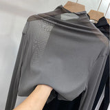 Fongt Anti-Hook Silk Half High Collar Wood Ear Mesh Bottom Shirt Spring New Women's Thin Inside Jacket Female-Outfit