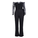 fancy summer fall off shoulder sexy playsuits jumpsuits long sleeve sheer lace patchwork hollow bandage skinny Outfits