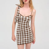 Fongt Luxury Retro Sweet Style Dress Women 2025 Summer New Lattice Print Design Short Sling