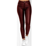Fongt Women's High-Waisted Solid Leather Slacks Small-Legged Trousers Trousers Trousers Women's Casual Jump