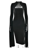Solid Cape Bodycon Midi Dress-Outfit