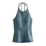 New Spring Style Neckless Sleeveless Halter Top 1208892002-Outfit