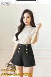 Women's Pants 2023 Summer Stretch Button Up Wide Leg Pants Women's High Waist Suit Short Women Solid Zipper Basic Sexy Shorts
