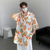 Cute Fruit Peaches Full Print Shirts Loose Half Sleeve Summer Blouse Funny Hawaii Tops Oversized Mens Hip Hop Casual Coat-Outfit