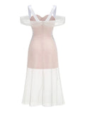 Silver Bustier Off-Shoulder Mesh Midi Dress-Outfit