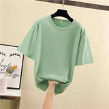 Tee Shirt Summer short sleeve loose Solid color Basic T Shirt Women Casual O-neck 90s Tops Korean black White