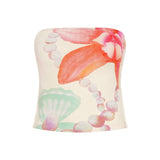Fongt Holiday Fenghai Island Shell Print Shoulder Repair Braid Vest Hot Girl Sexy Tight Blouse