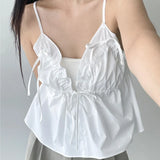 Design Sweet And Fresh Summer Fresh Temperament 100-Fold Vest Pleated With Solid Color Sling Vest-Outfit