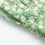 Trendy Women's Dress In Spring And Summer French Retro Pastoral Style Green Background Small Broken Flower Holiday Leisure Sling Dress-Outfit