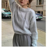 Twist Sweater Women's Winter Korean Gentle Blouse Long Sleeves Loose Thin Round Neck Pullover Knitted Bottom Sweater-Outfit