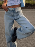 Light Blue Wash Straight Boyfriend Jeans-Outfit