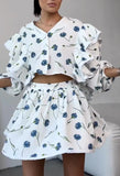 Fashion Cotton Leprosy Side Strawberry Print Skirt Set Homewear New