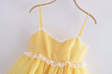 Yellow Plaid Puff Babydoll Mini Dress-Outfit