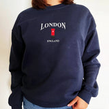 London Telephone Booth Embroidered Fleece Pullover-Outfit