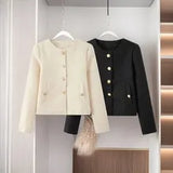 Fongt Women's Clothing Texture Autumn Round Collar Short Jacket Jacket In Autumn Winter 2025