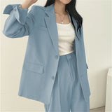 Fongt And Autumn New Blazer Female British Wind Casual Versatile Blue Small Medium Long Suit Female-Outfit